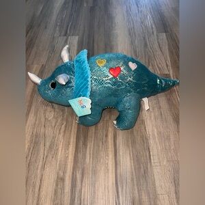 Large Teal Dinosaur Plush with Heart Accents